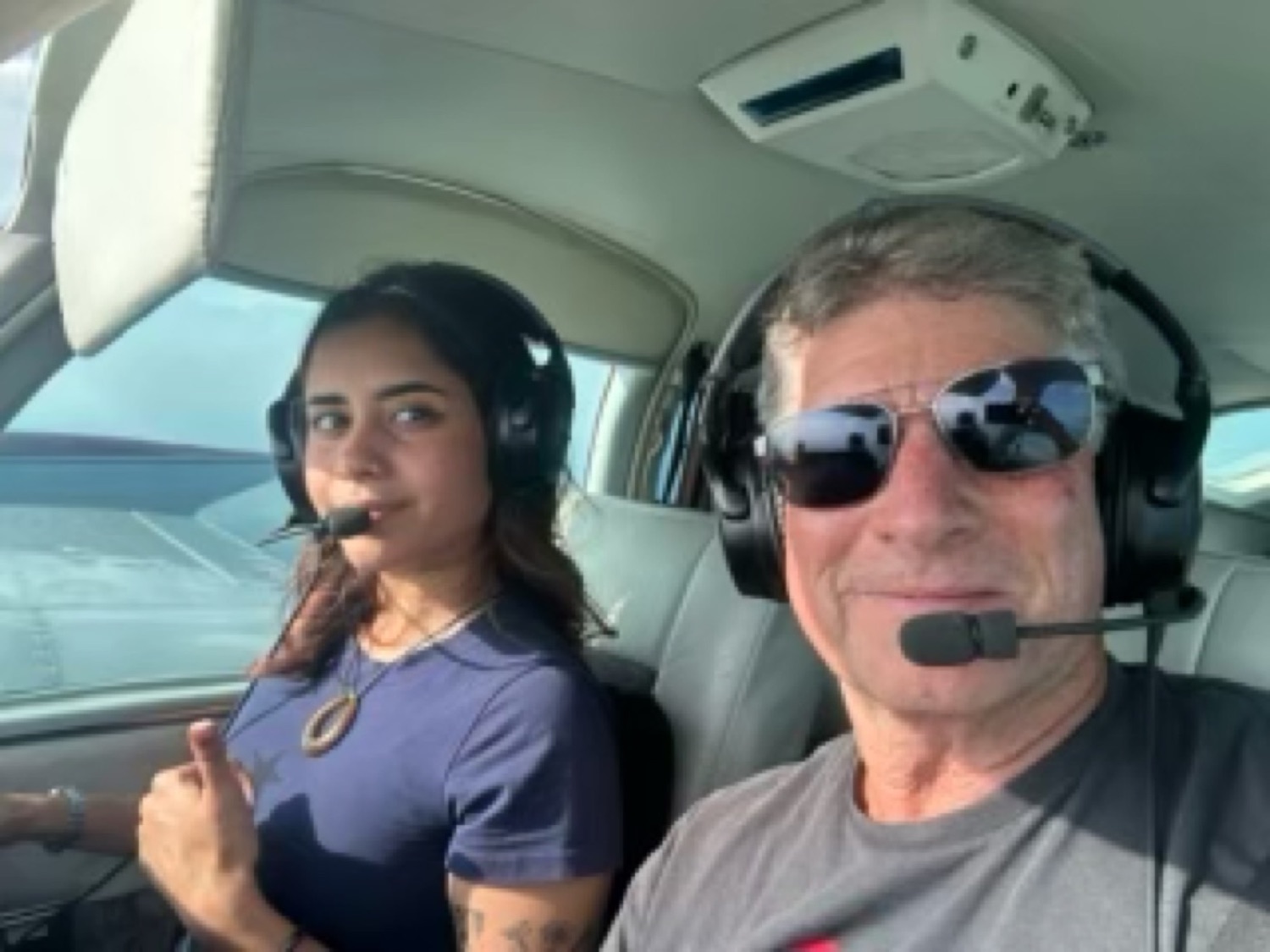 Two up front in headsets during the cruise